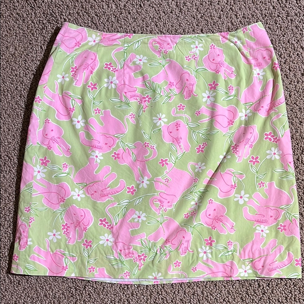 VTG LILLY PULITZER White Label Rhona Elephant Pink & Green Skirt